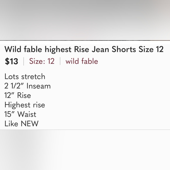 Wild fable highest Rise Jean Shorts Size 12 - Picture 6 of 6
